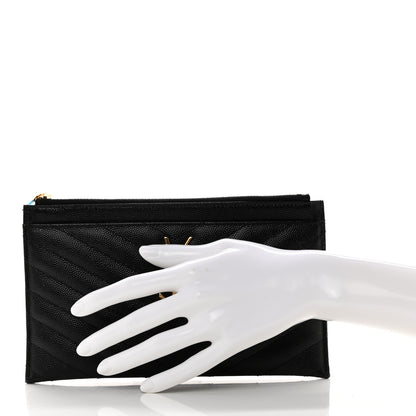 Saint Laurent Grain De Poudre Chevron Monogram Bill Pouch Black 2 of 8