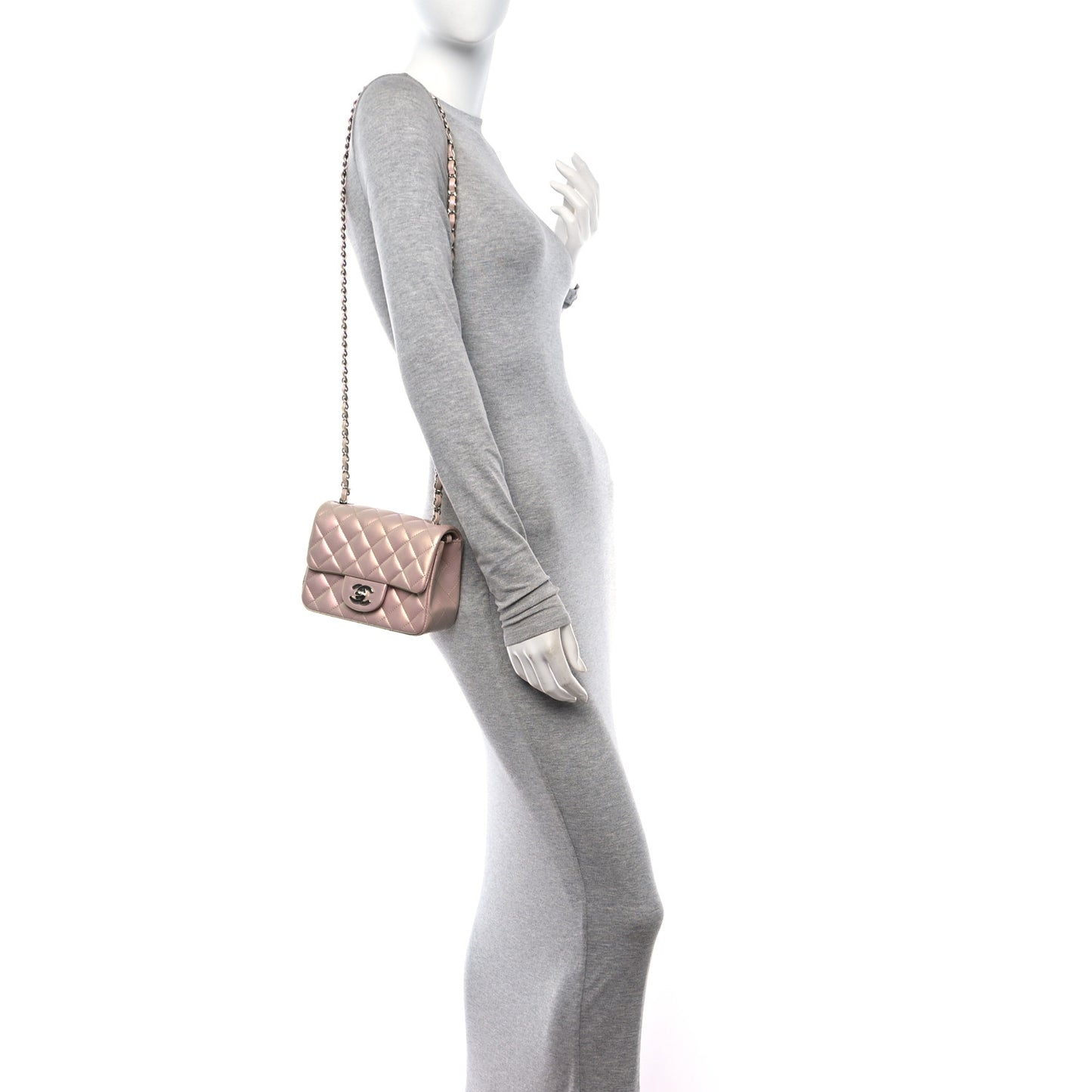 Iridescent Calfskin Quilted Mini Square Flap Pink