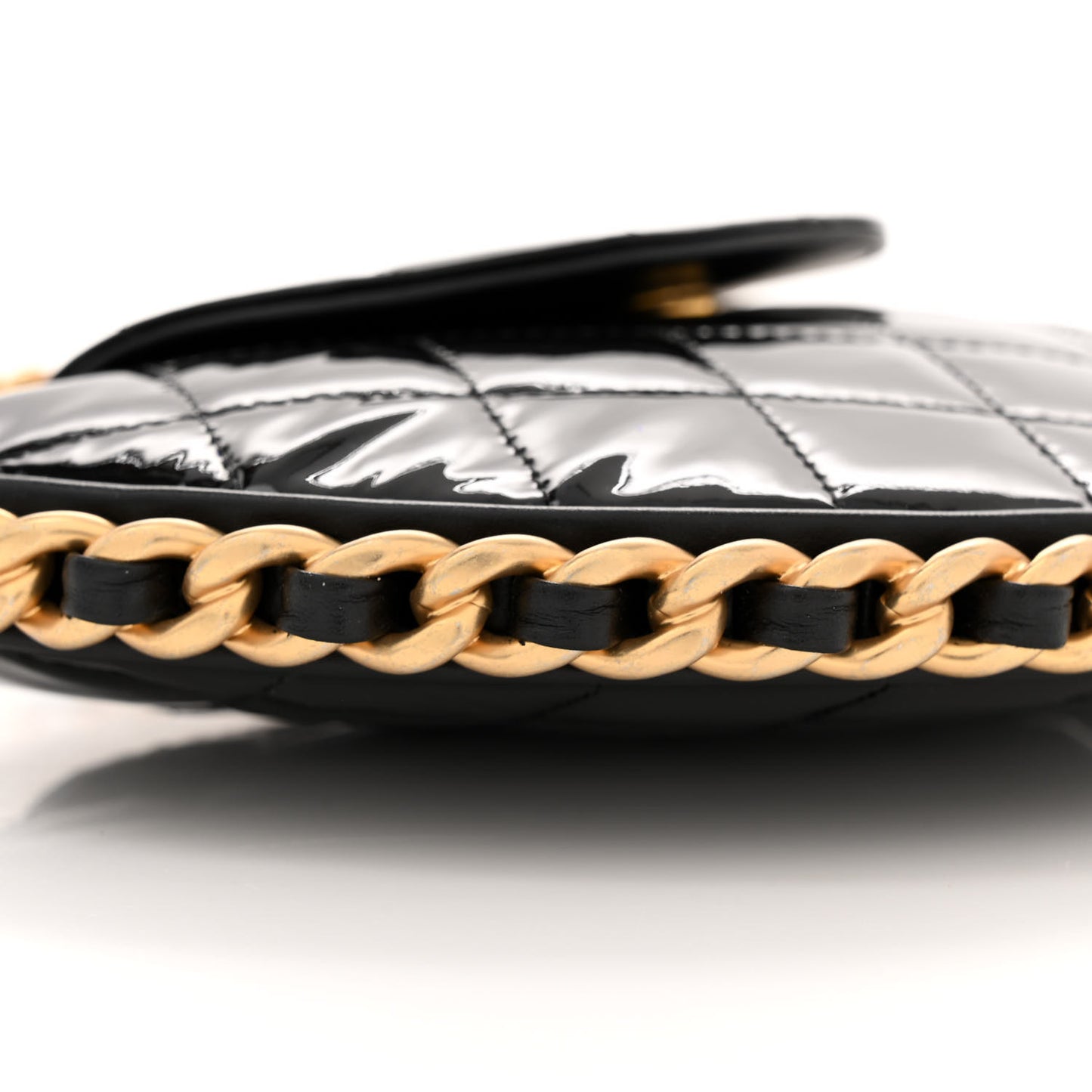 Patent Calfskin Quilted Chain Hoop Bag Black