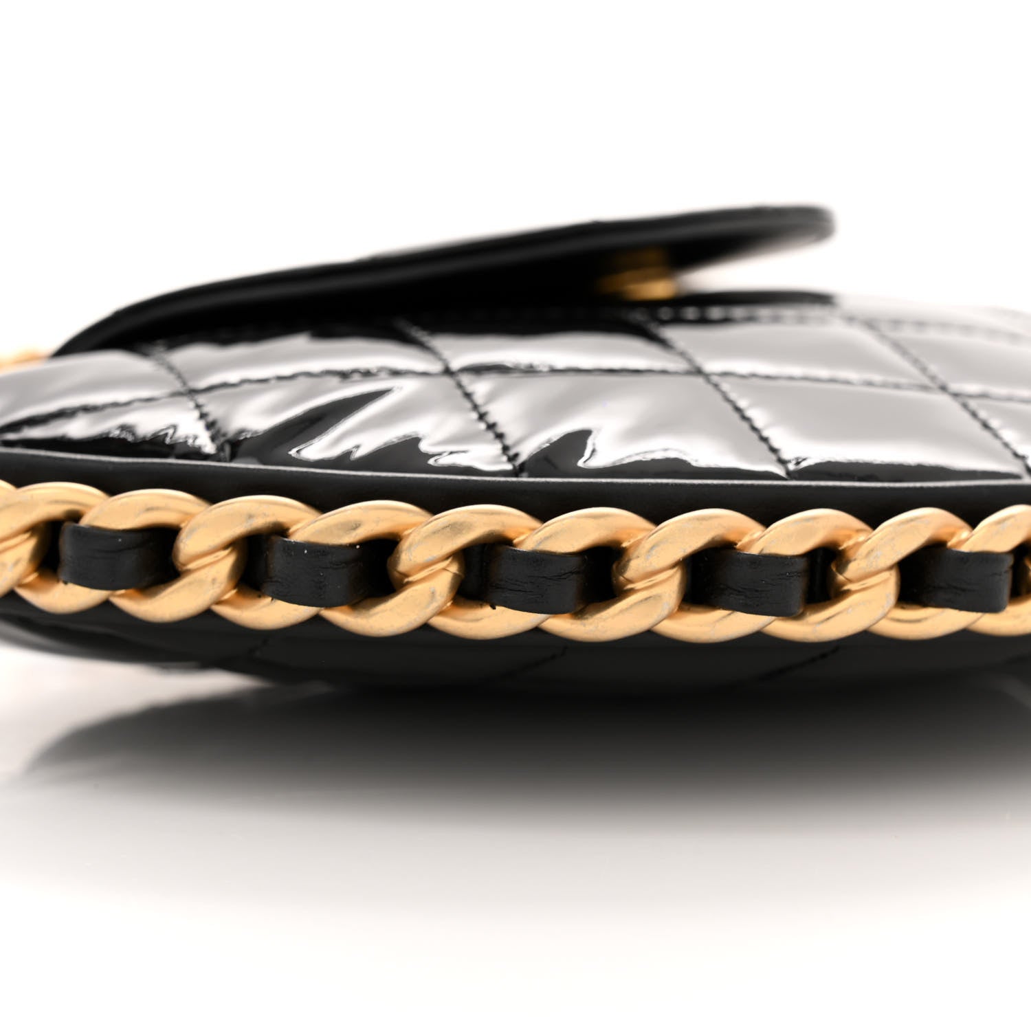 Chanel Patent Calfskin Quilted Chain Hoop Bag Black 9 of 10