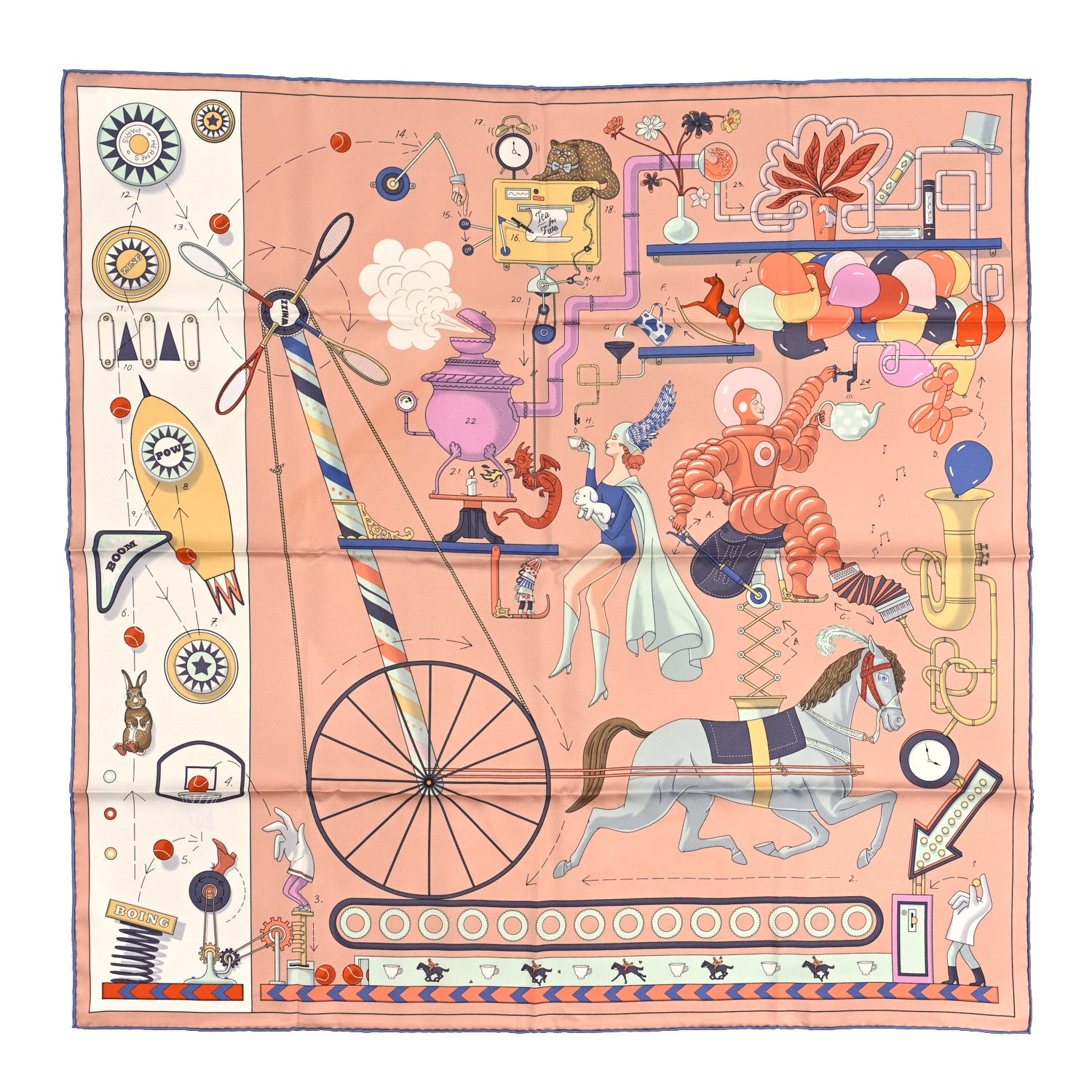 Hermes Silk Tea For Two Scarf 90 Rose Poudre White Bleu 1 of 4