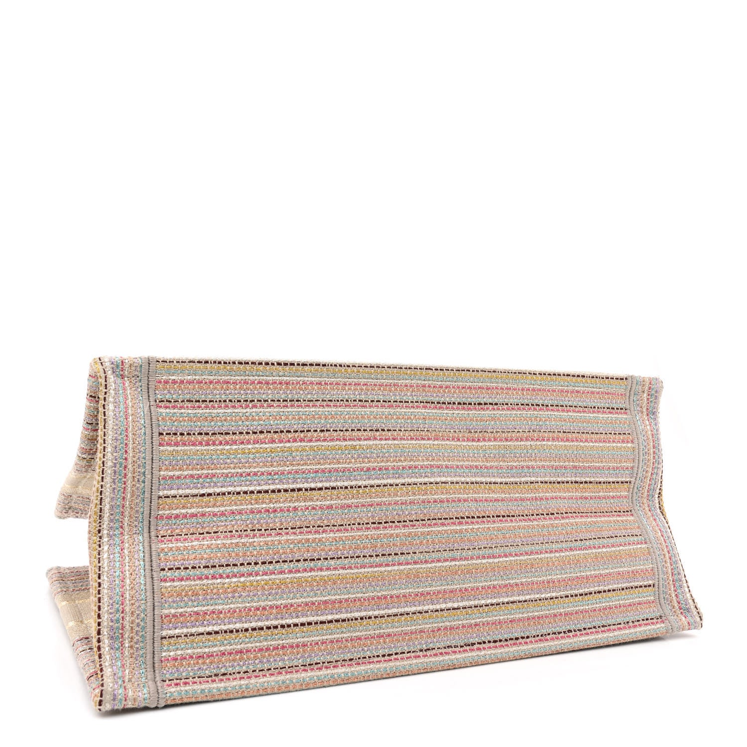 Christian Dior Canvas Embroidered Medium Stripes Book Tote Beige Multicolor 4 of 11