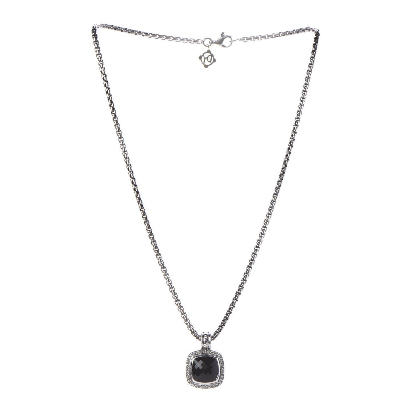 Sterling Silver Diamond Black Onyx 11mm Albion Pendant Necklace