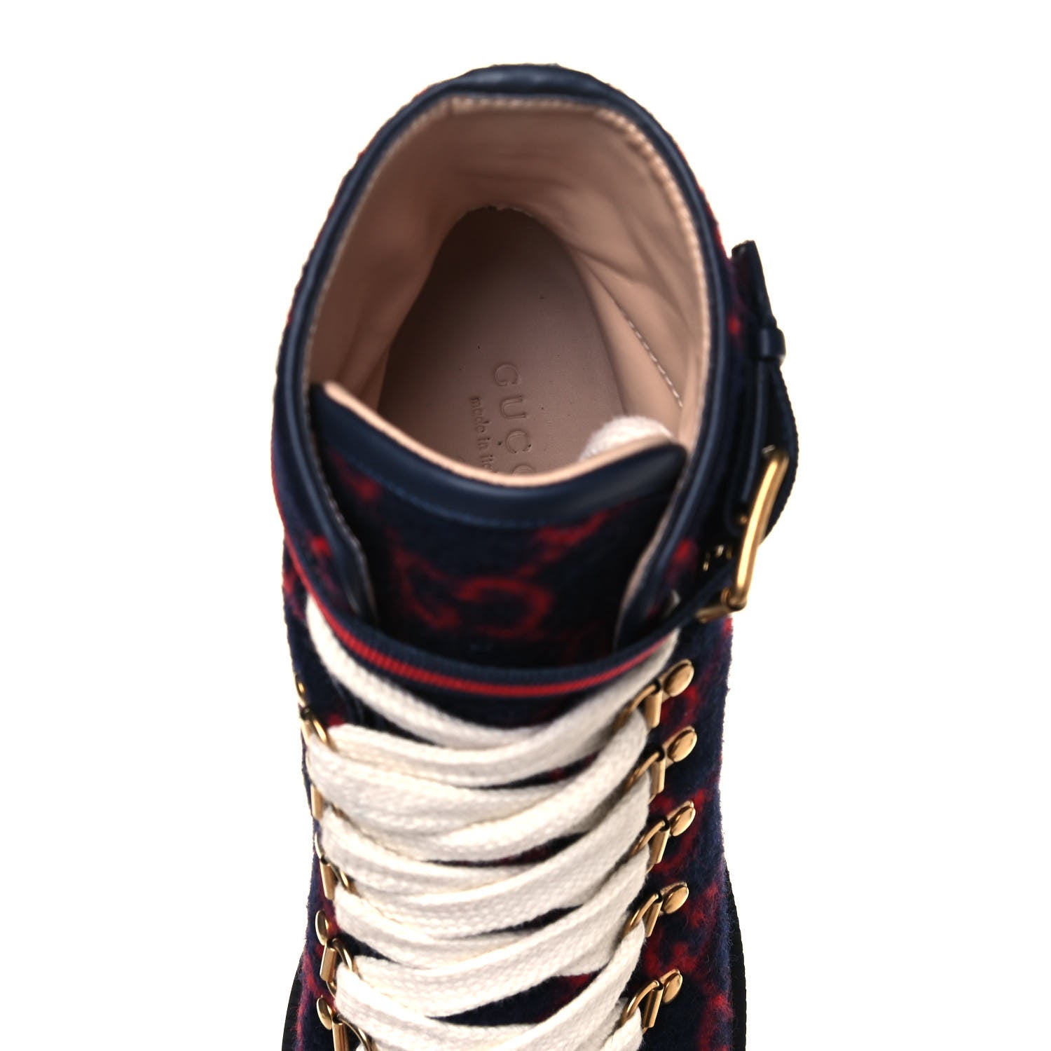 Gucci Covered Wool Big GG Monogram Womens Lace Up Combat Ankle Boots 38.5 Blue Red 7 of 9