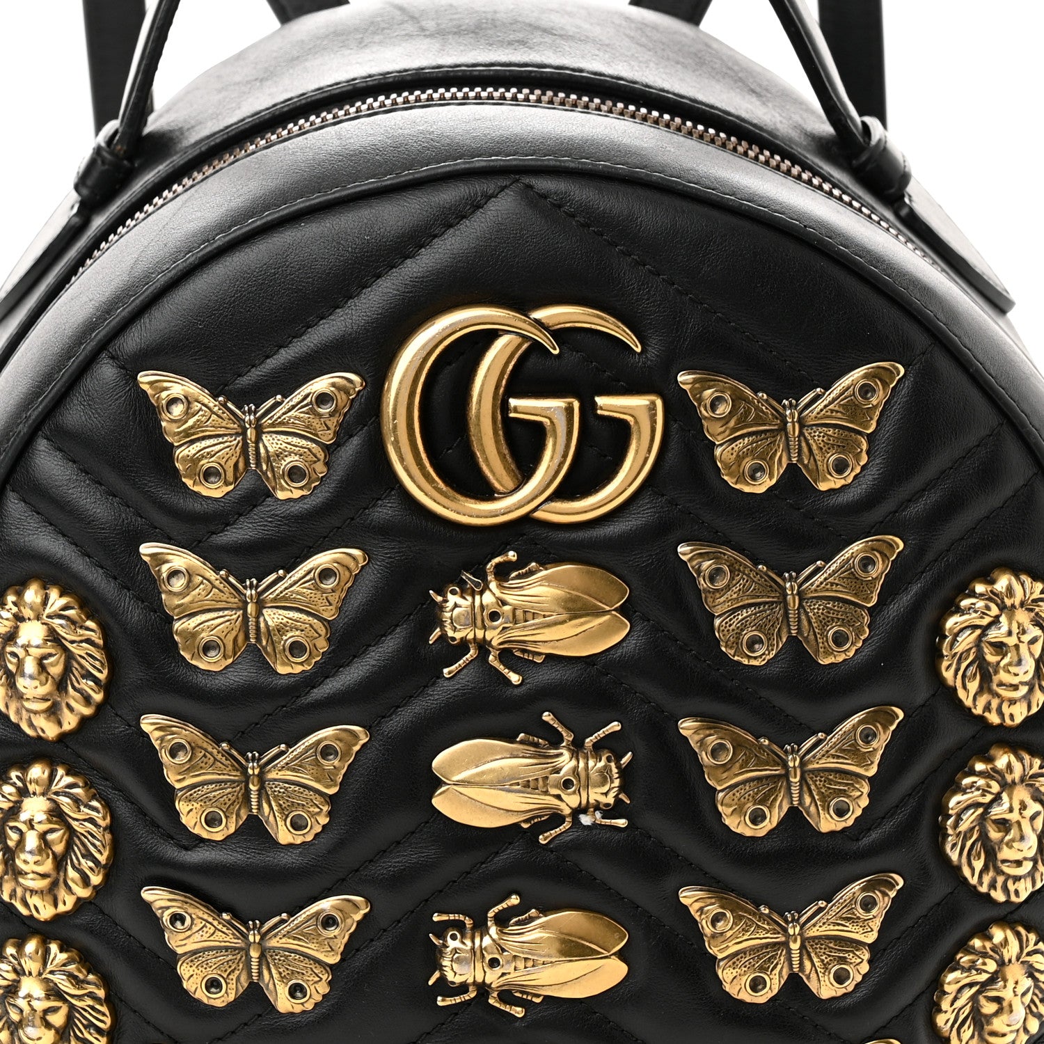 Gucci Calfskin Matelasse Animal Studs GG Marmont Dome Backpack Black 7 of 15