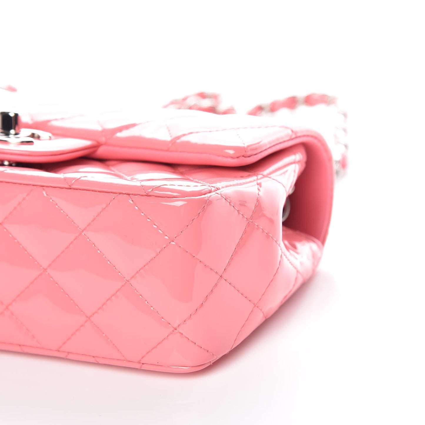 Patent Calfskin Quilted Mini Rectangular Flap Pink