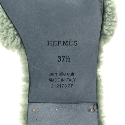 Hermes Woolskin Oran Sandals 37.5 Vert D’eau 6 of 8