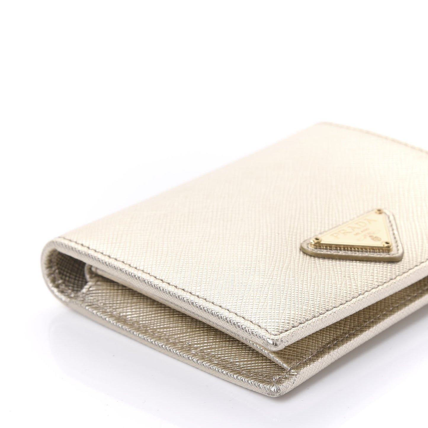 Metallic Saffiano Flap Compact Wallet Pirite