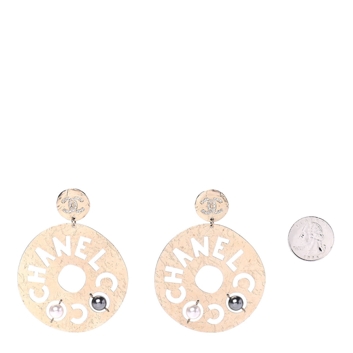 Crystal Pearl CC Papyrus Drop Earrings Gold Grey
