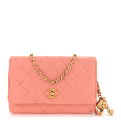 Chanel Lambskin Quilted Pearl Crush Wallet on Chain WOC Light Orange 1 of 11