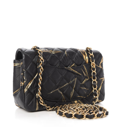 Chanel Crumpled Calfskin Printed Quilted Mini Rectangular Flap Black Gold 3 of 10