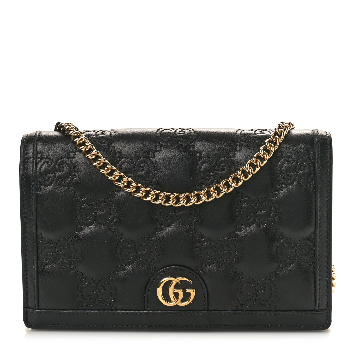 Calfskin GG Matelasse Chain Wallet Black