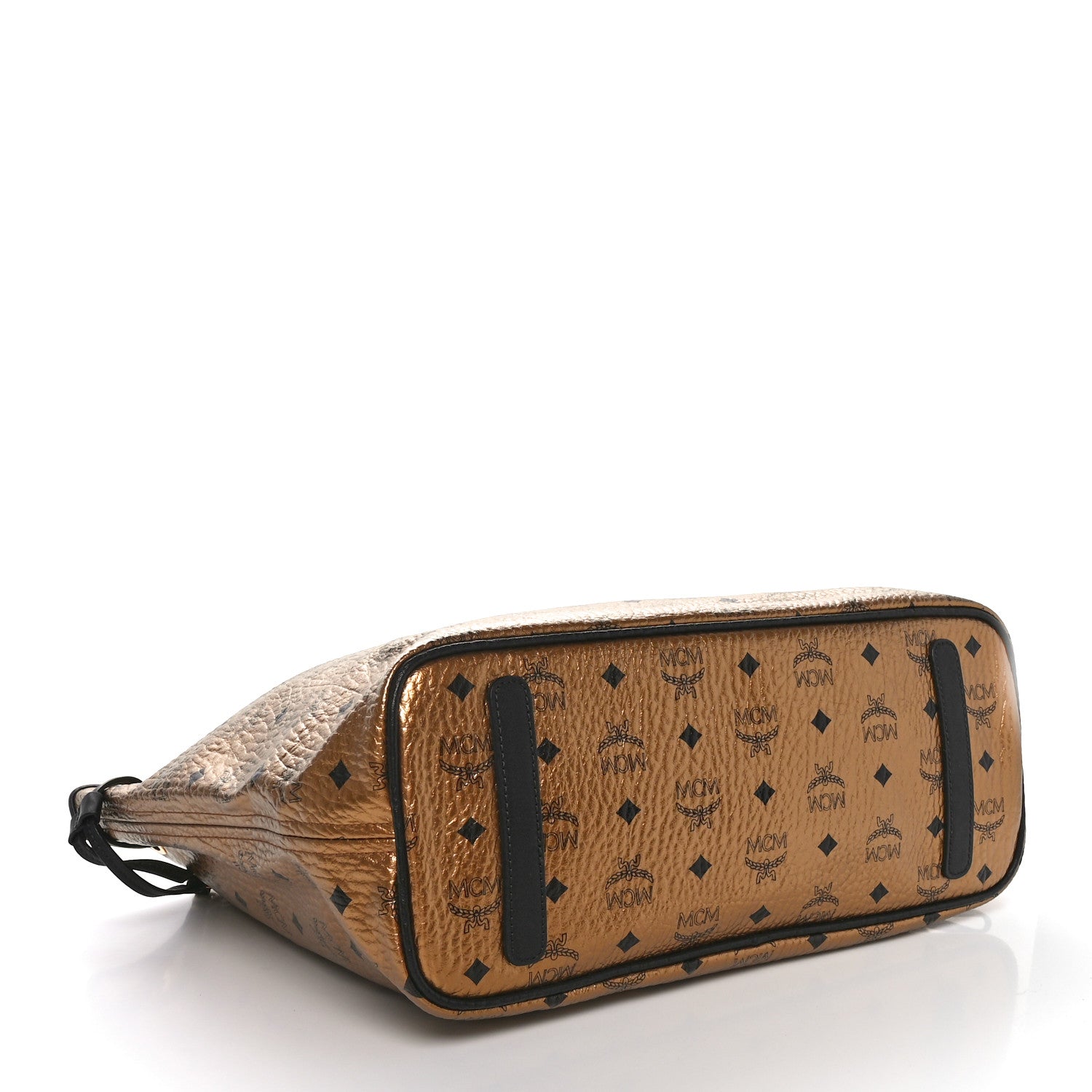 MCM Metallic Visetos Medium Shopper Tote Gold 4 of 9