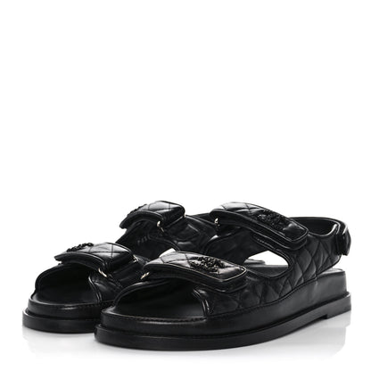 Chanel Lambskin Velcro Dad Sandals 38.5 Black 3 of 10
