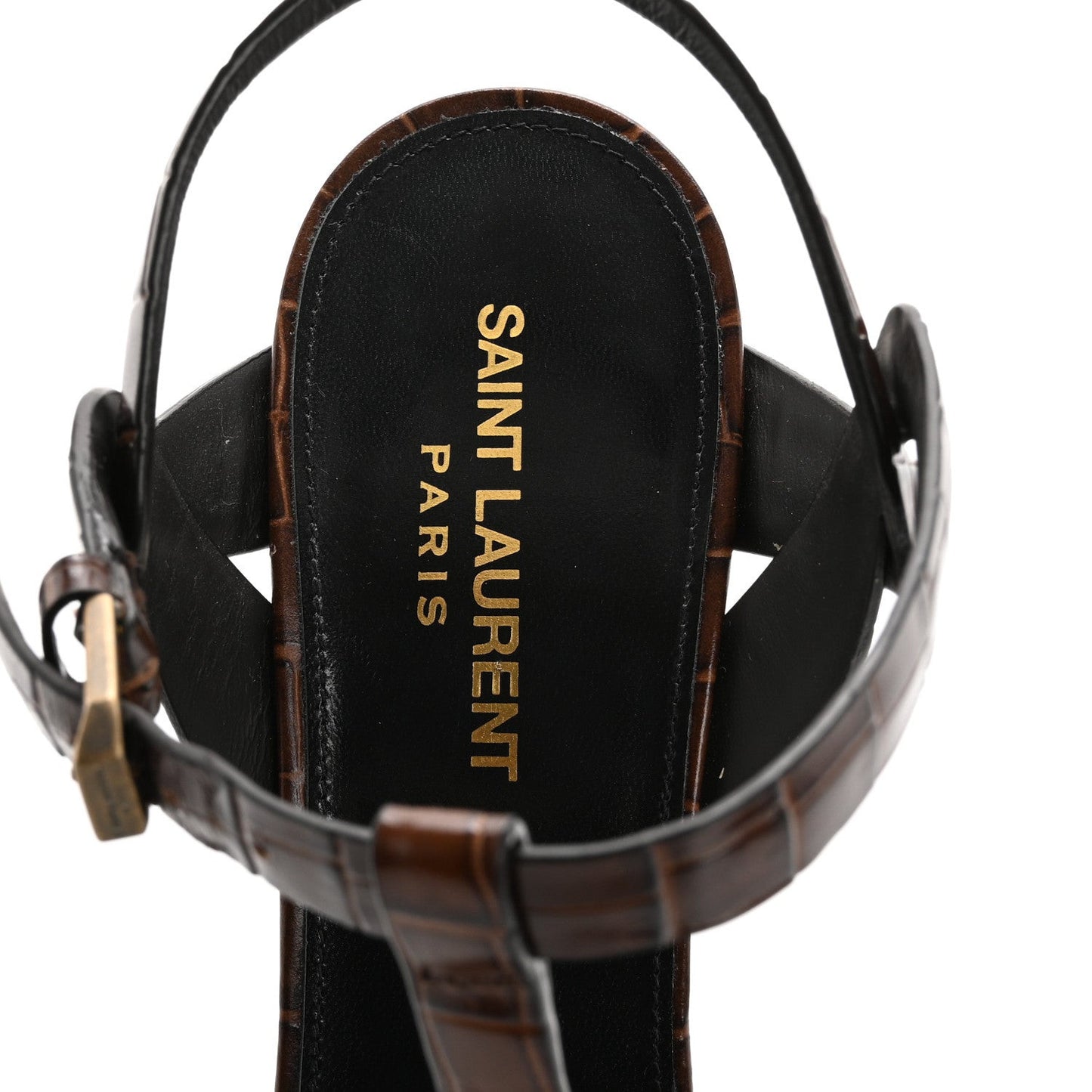Calfskin Crocodile Embossed Tribute 105 Sandals 39.5 Moro