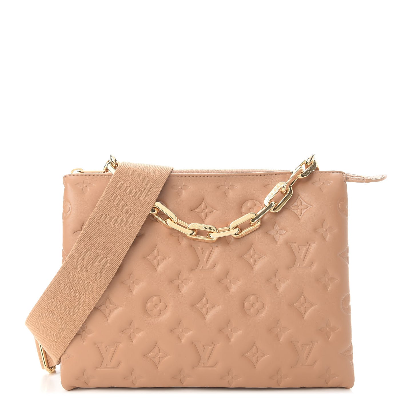 Lambskin Embossed Monogram Coussin PM Camel