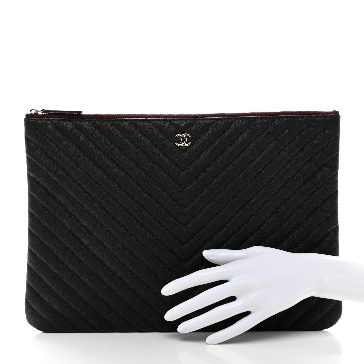 Caviar Chevron Quilted Large Cosmetic Case Black