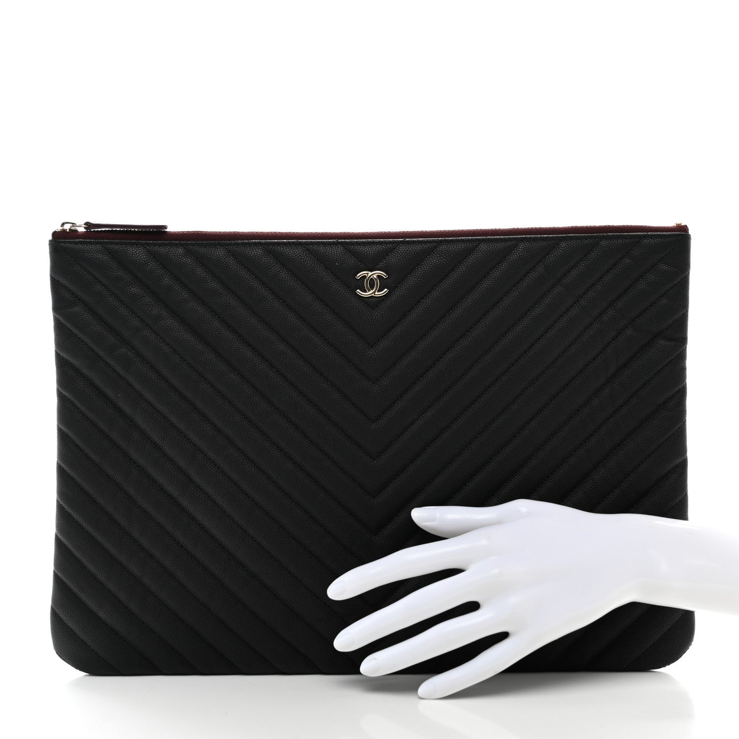 Chanel Caviar Chevron Quilted Large Cosmetic Case Black 2 of 7