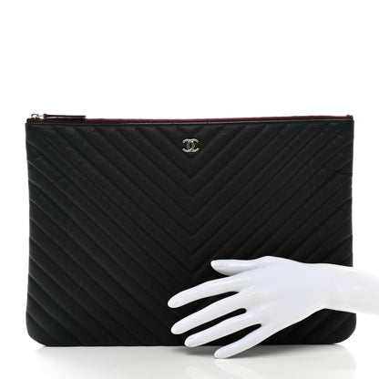 Chanel Caviar Chevron Quilted Large Cosmetic Case Black 2 of 7