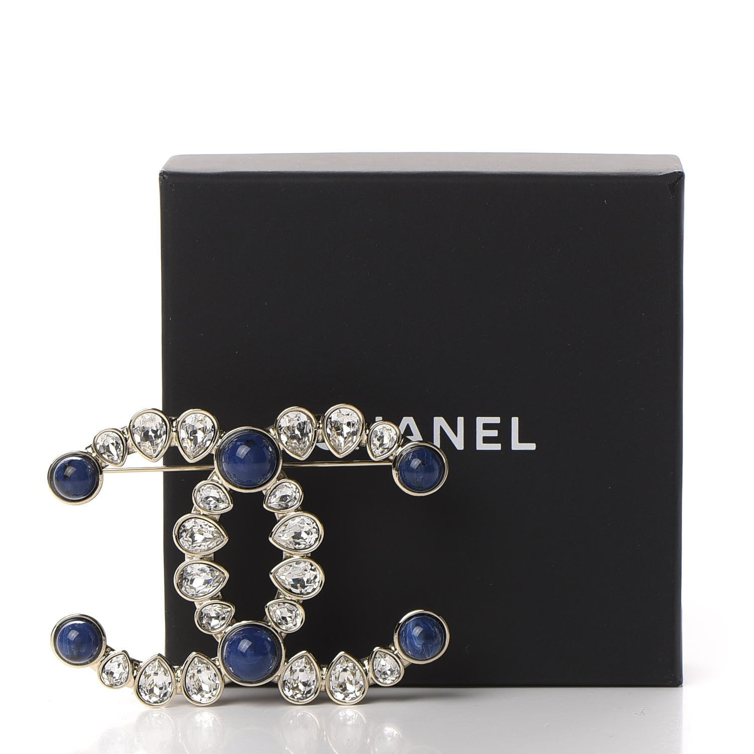 Chanel Strass Crystal CC Brooch Gold Blue 5 of 5