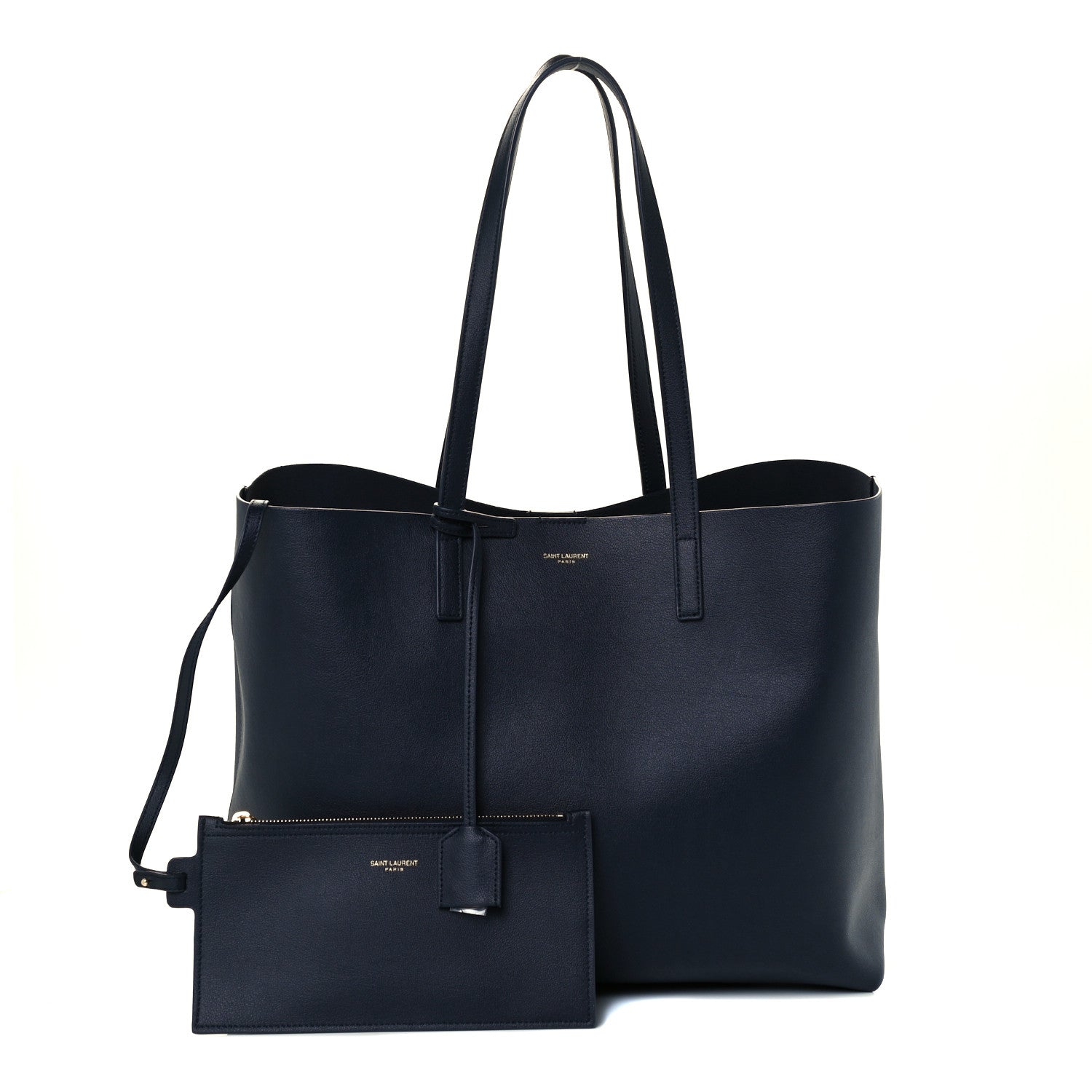 Saint Laurent Calfskin Large Shopping Tote Deep Marine 1 of 11