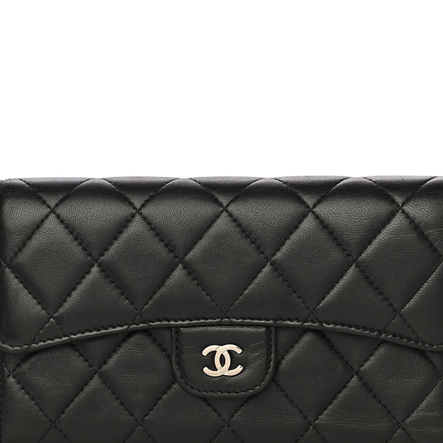 Lambskin Quilted Large Gusset Flap Wallet Black
