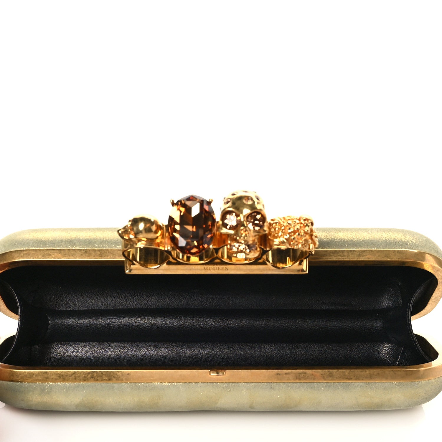 Alexander McQueen Metallic Lambskin Skull Knuckle Box Clutch Gold 5 of 10