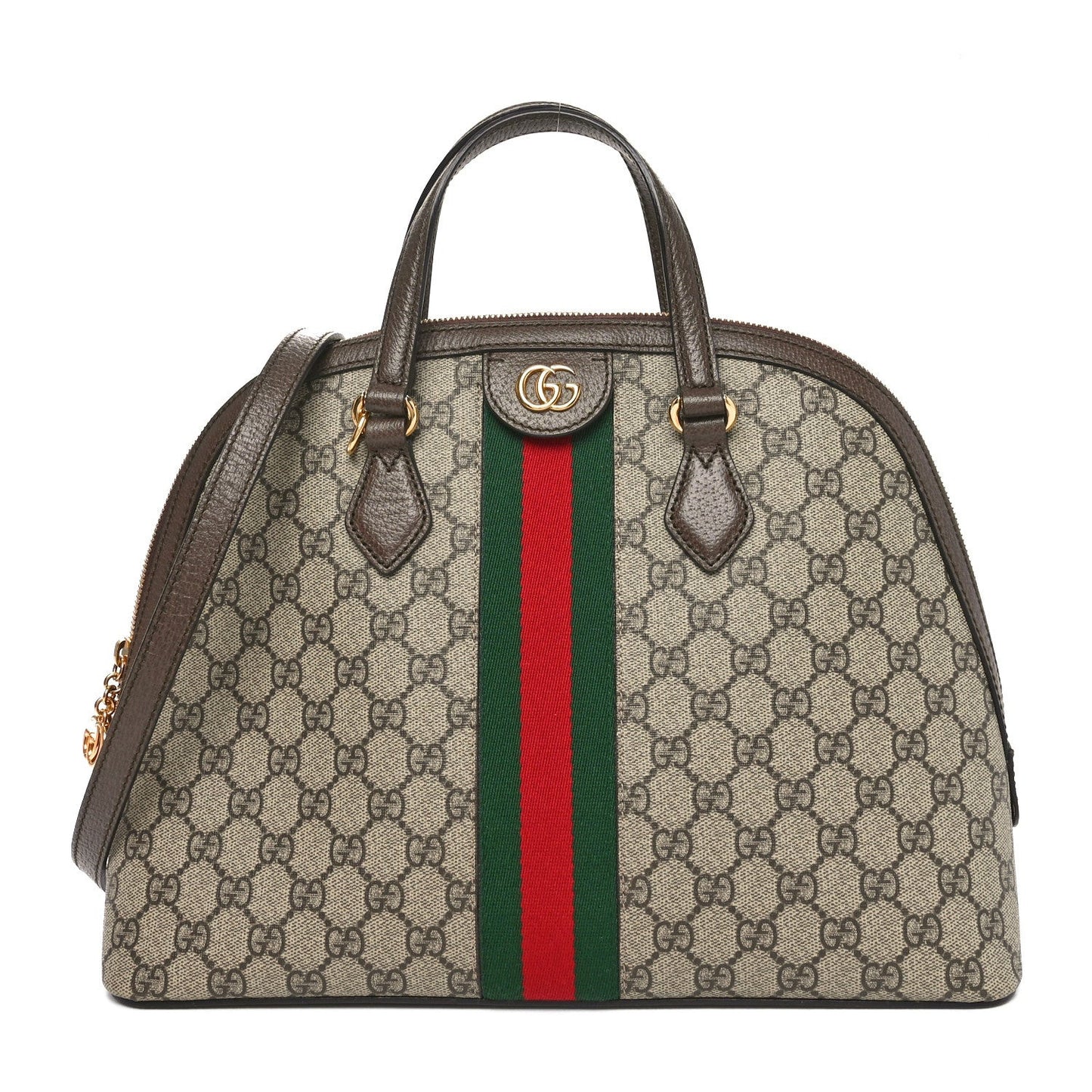 GG Supreme Monogram Web Medium Ophidia Top Handle Dome Bag Brown