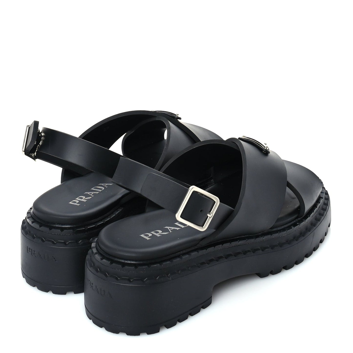 Foam Rubber Metal Triangle Logo Monolith 55mm Soft Cage Sandals 38 Black