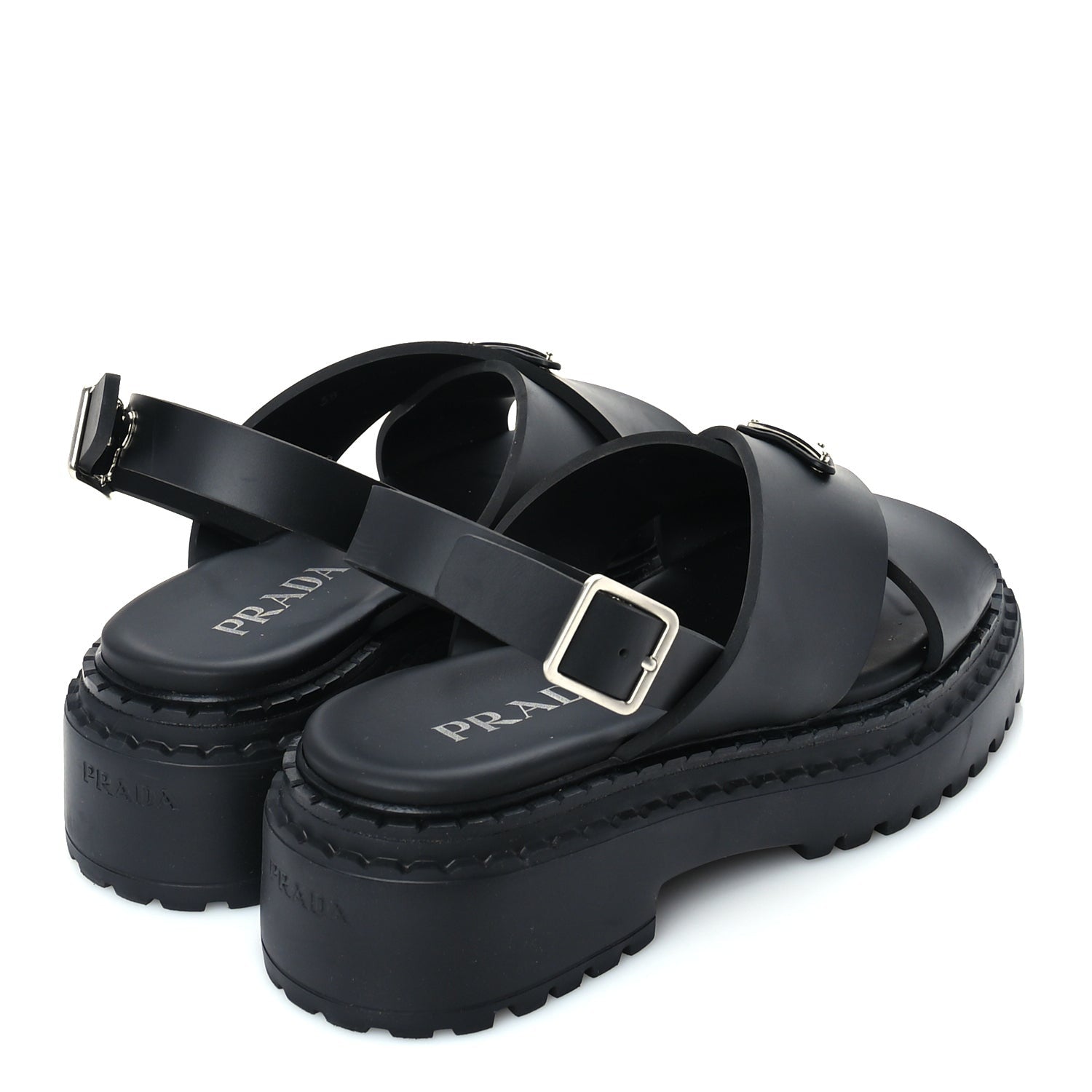 Prada Foam Rubber Metal Triangle Logo Monolith 55mm Soft Cage Sandals 38 Black 4 of 8