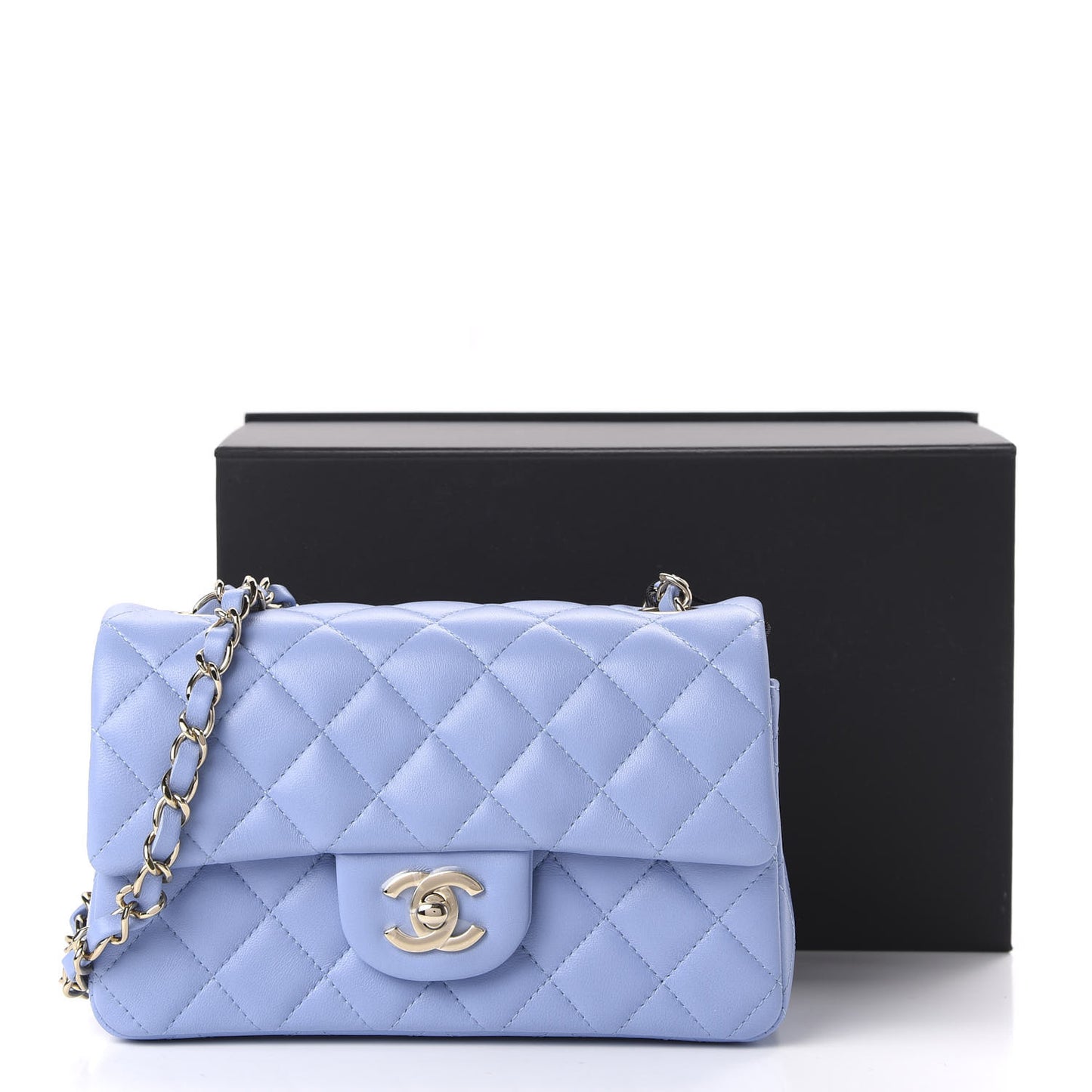 Lambskin Quilted Mini Rectangular Flap Light Blue
