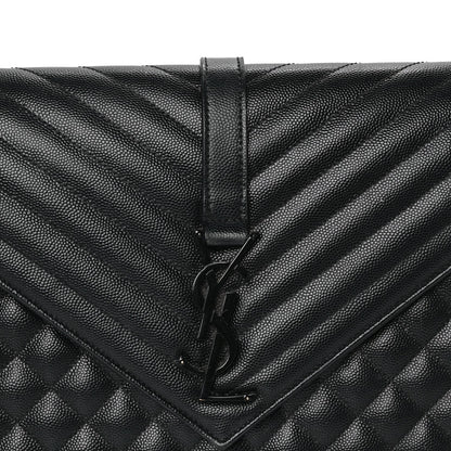 Saint Laurent Grain De Poudre Textured Mixed Matelasse Large Triquilt Monogram Monochrome Satchel Black 6 of 7