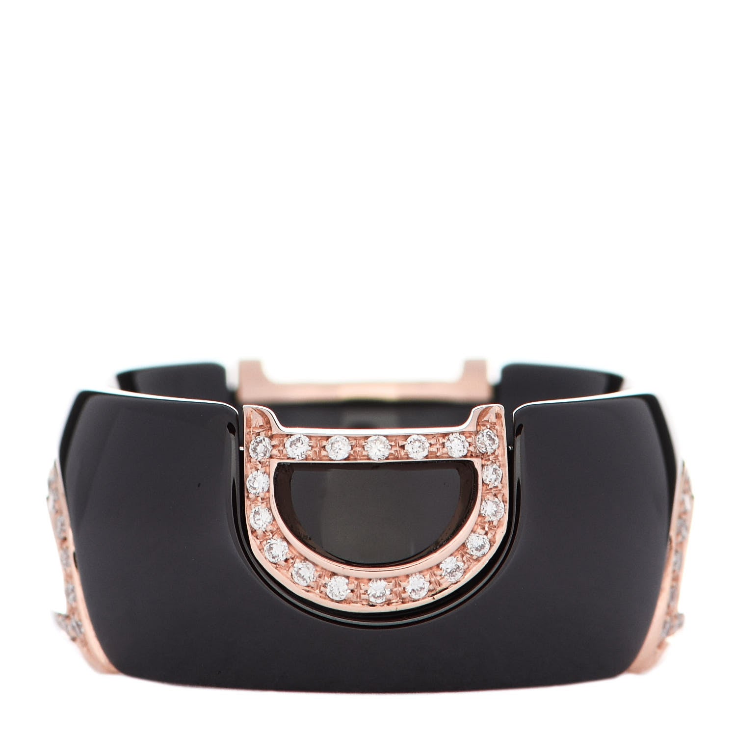 Damiani 18K Pink Gold Ceramic Diamond D Icon Ring 53 6.25 Black 1 of 6