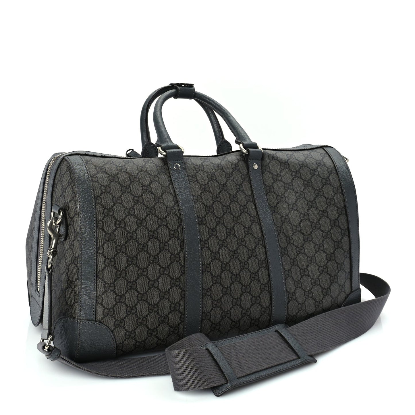 GG Supreme Monogram Textured Dollar Calfskin Medium Savoy Duffle Bag  Grey Black Graphite Grey