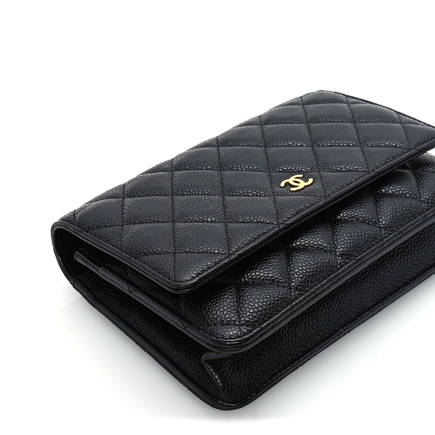 Caviar Quilted Wallet On Chain WOC  Black
