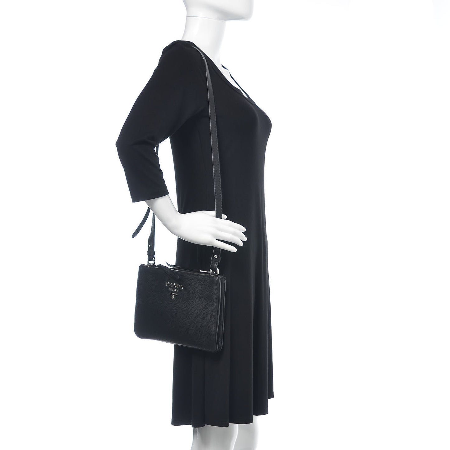 Vitello Phenix Double Zip Crossbody Bag Black