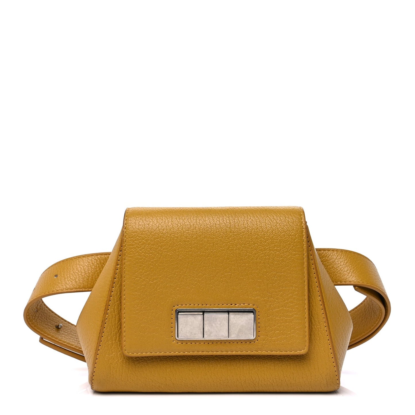 Grained Calfskin Geometric Belt Bag  Mustard Yellow