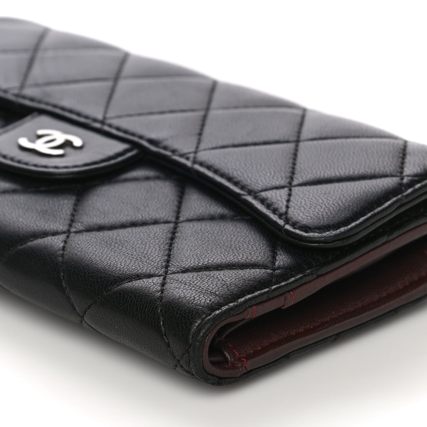 Lambskin Quilted Large Gusset Flap Wallet Black