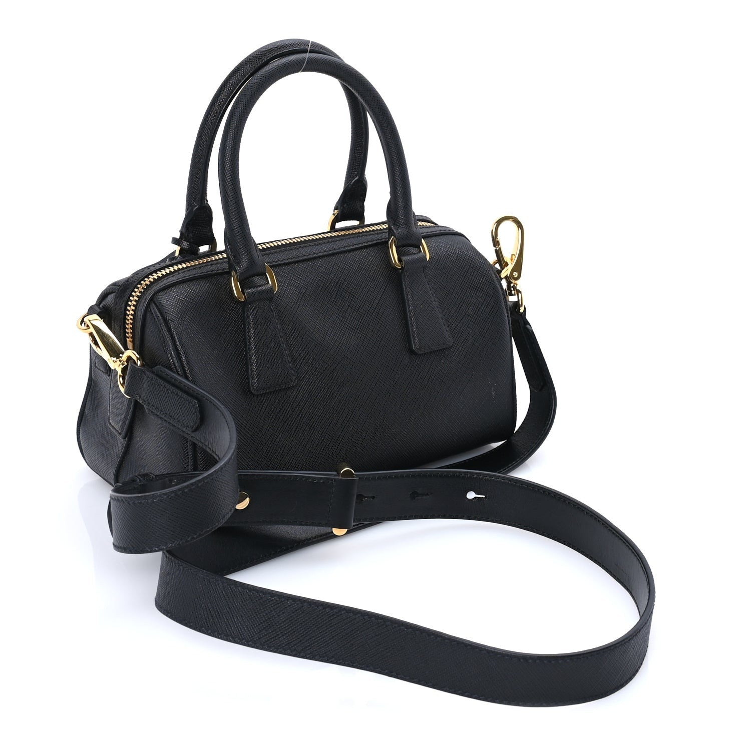 Prada Saffiano Lux Mini Convertible Bowler  Black 2 of 7