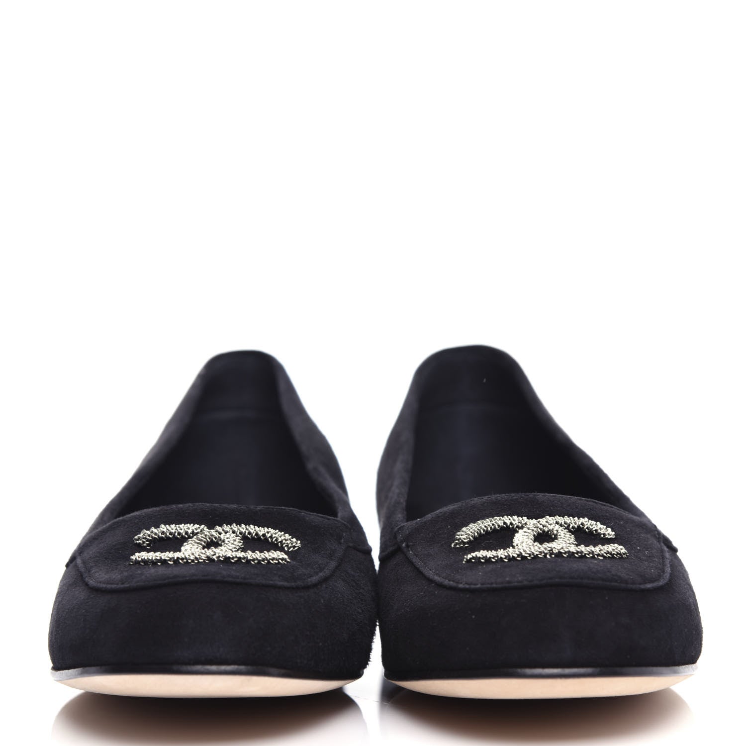 Chanel Kid Suede CC Flats 37.5 Black 2 of 13