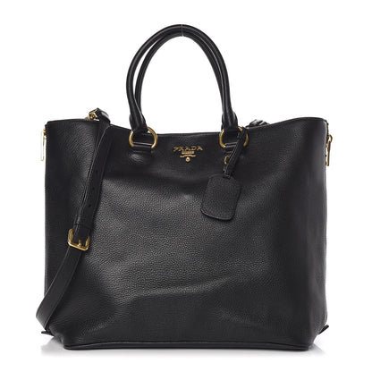 Prada Vitello Daino Side Zip Tote Black 1 of 11