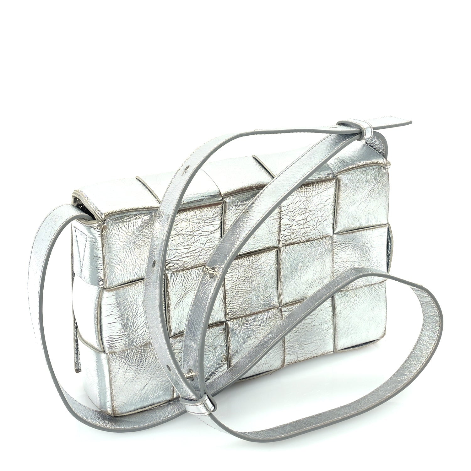 Bottega Veneta Metallic Lambskin Maxi Intrecciato Cassette Crossbody Bag  Silver 2 of 8