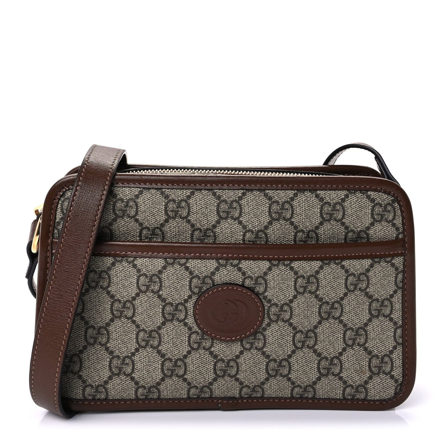 GG Supreme Monogram Azalea Calfskin Mini Retro Interlocking G Shoulder Bag  Beige Ebony Brown Sugar