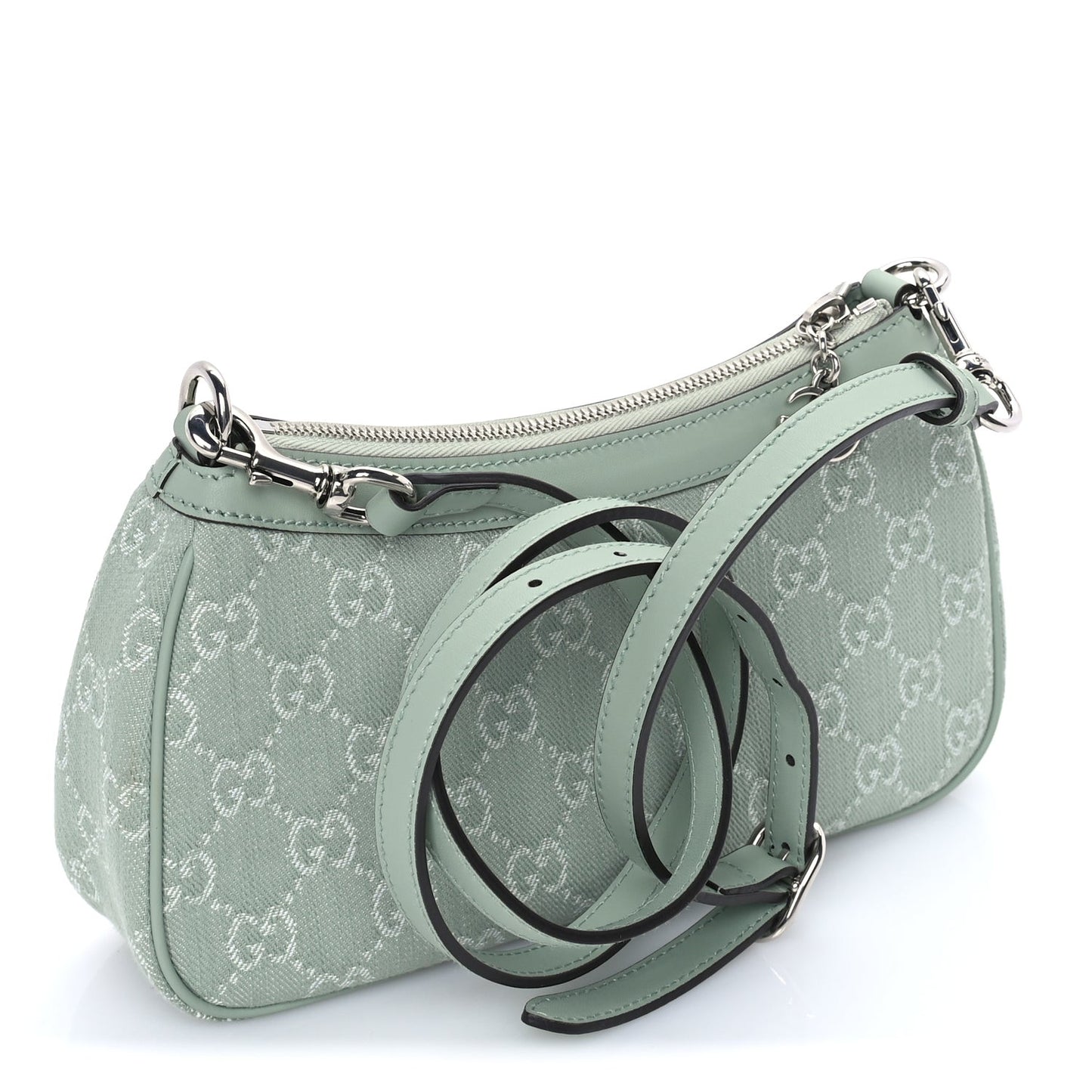 Denim GG Monogram Calfskin Small Shoulder Bag Pale Green