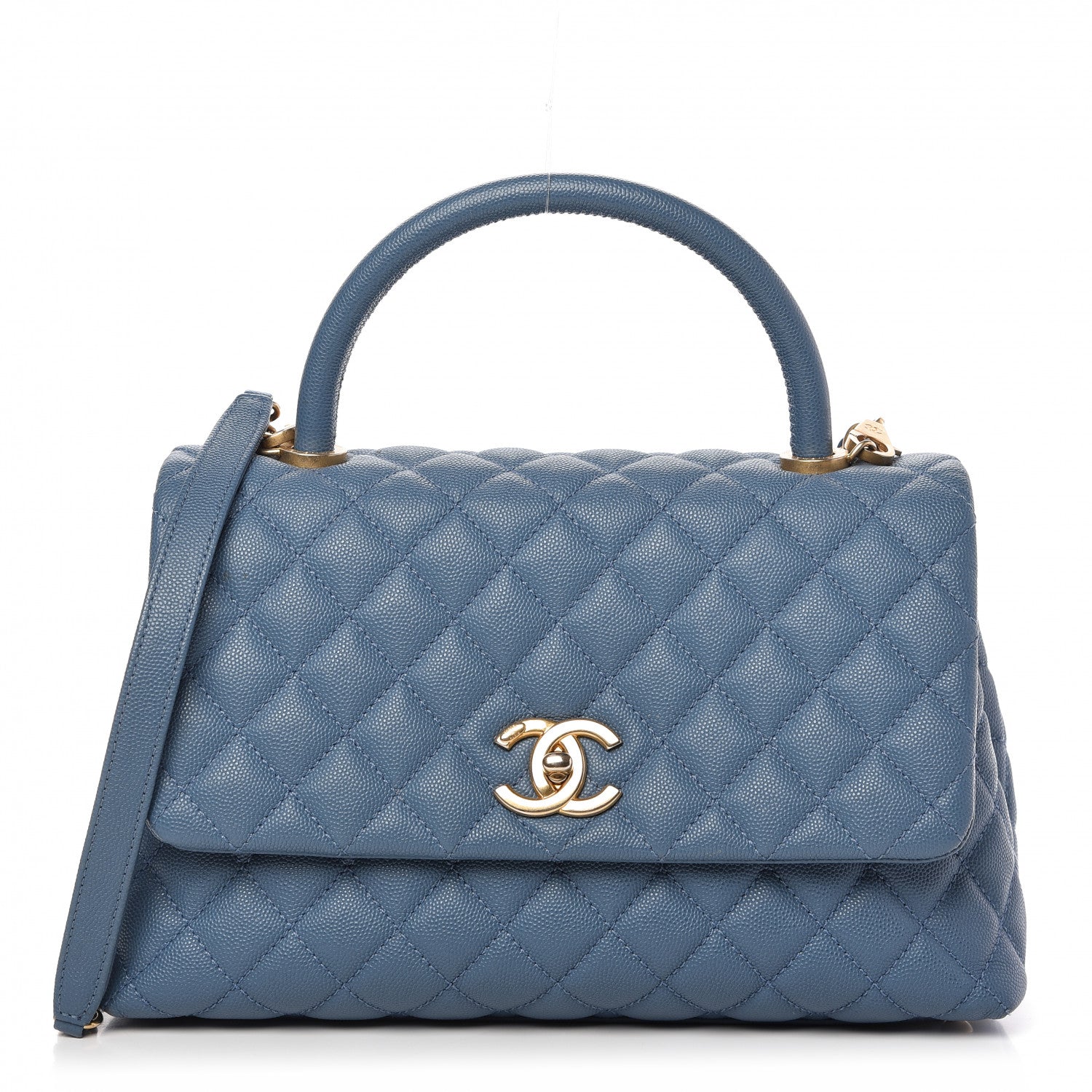 Chanel Caviar Quilted Small Coco Handle Flap Blue 1 of 10