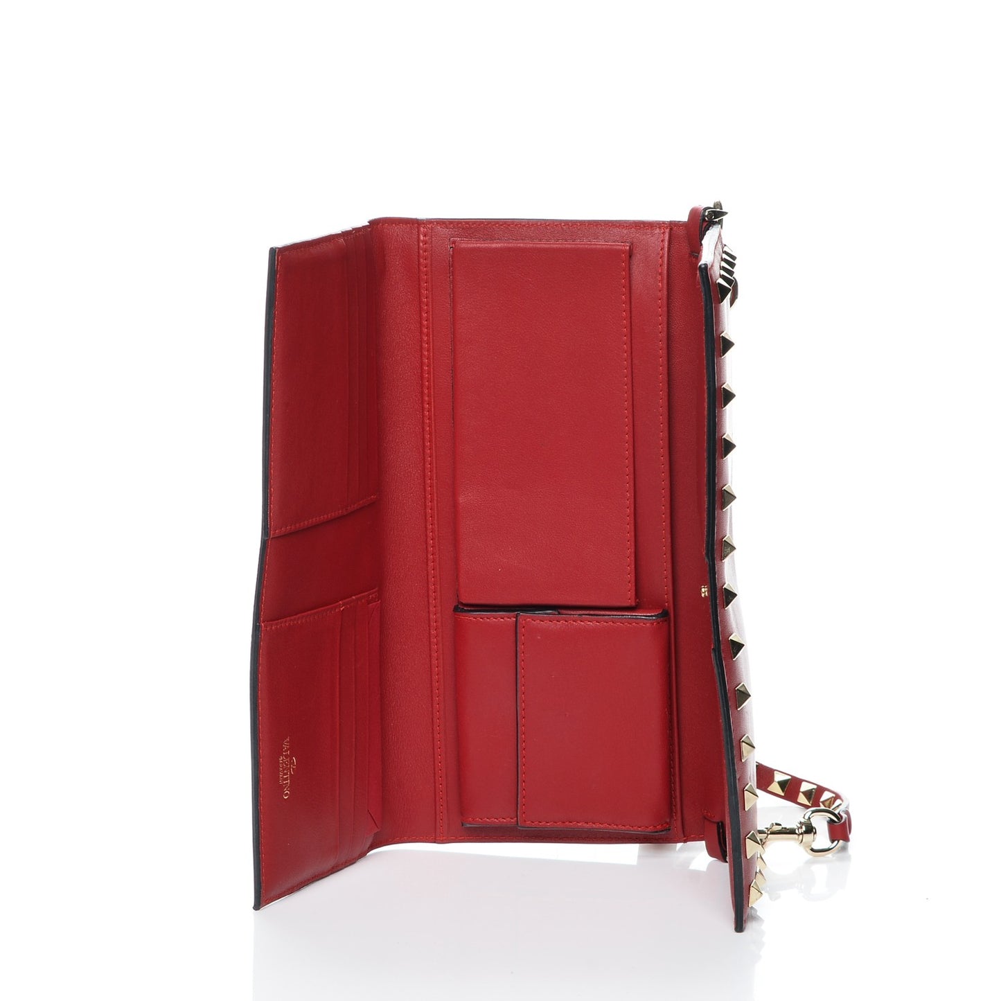 Calfskin Rockstud Travel Wallet Red