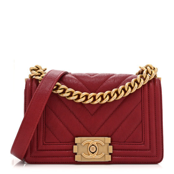 Chanel Caviar Chevron Quilted Small Boy Flap Dark Red 1 of 1