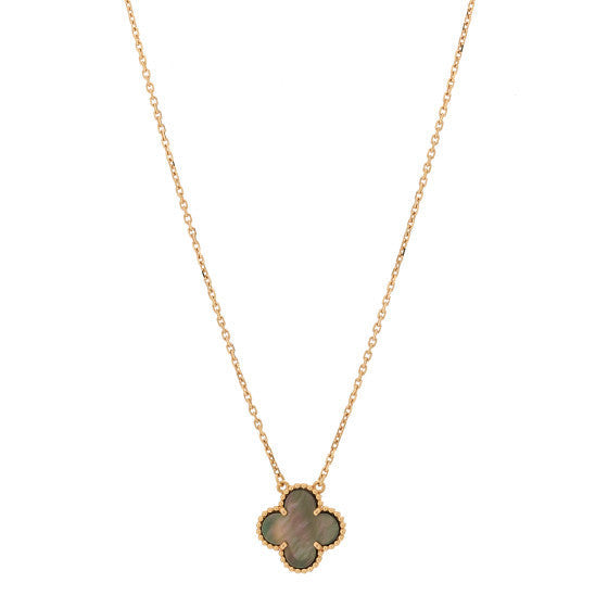 Van Cleef & Arpels 18K Rose Gold Gray Mother of Pearl Vintage Alhambra Pendant Necklace 1 of 6