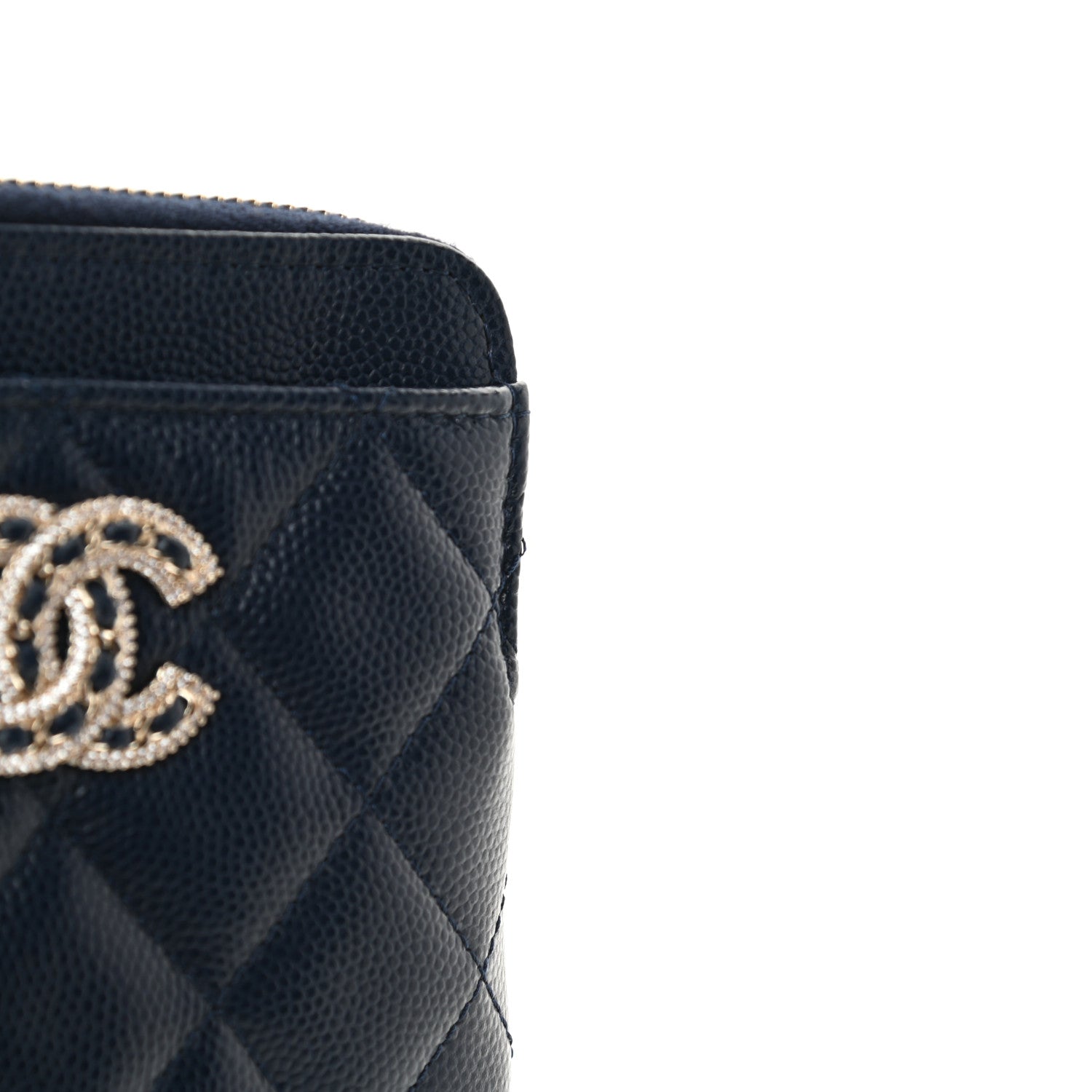 Chanel Caviar Quilted Crystal Zip Card Holder Wallet Navy 8 of 8