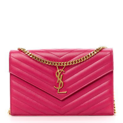 Saint Laurent Grain De Poudre Matelasse Chevron Monogram Chain Wallet Bubblegum 1 of 10